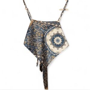 SHEIN Blue and Cream Patterned Crop Top